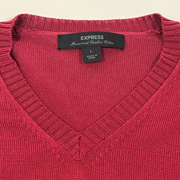 Men's V Neck Maroon Red Cotton Sweater By Express - NEW - Size Large - Picture 7 of 8